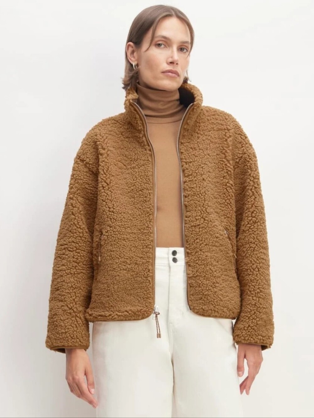 Everlane The ReNew Fleece Full Zip | Toasted Coconut - XL